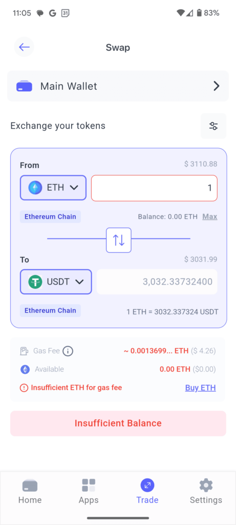 베스트 월렛 이더리움 지갑에서 ETH USDT 스왑하기